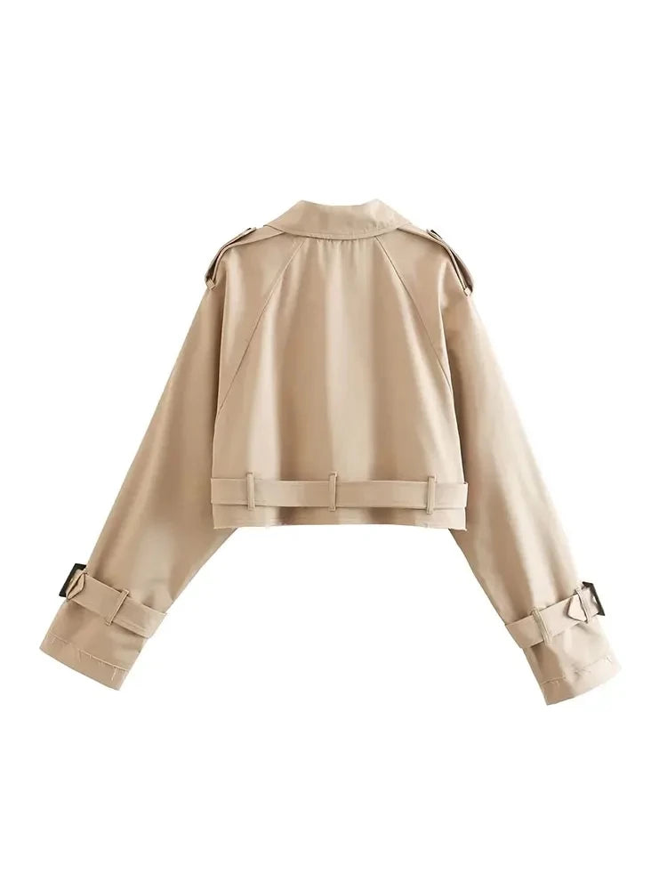 Gabardina Corta Premium – Mujer con Cinturón y Doble Botonadura