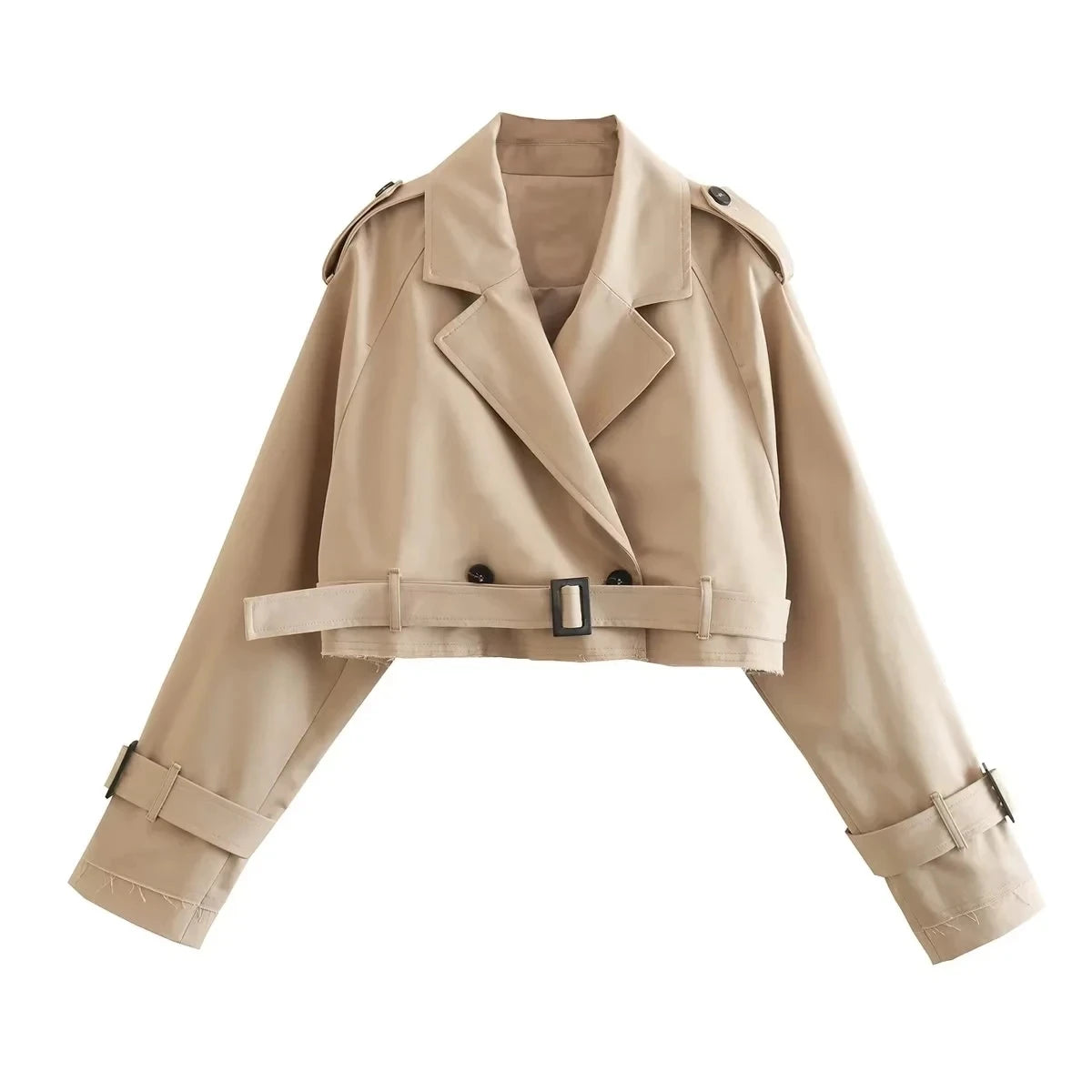 Gabardina Corta Premium – Mujer con Cinturón y Doble Botonadura