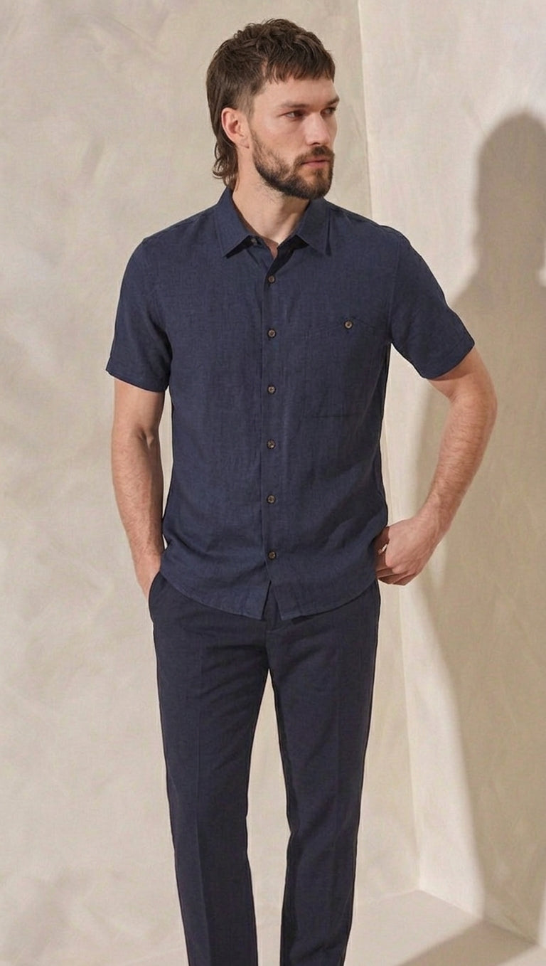 Linen Blend Short Sleeve Shirt